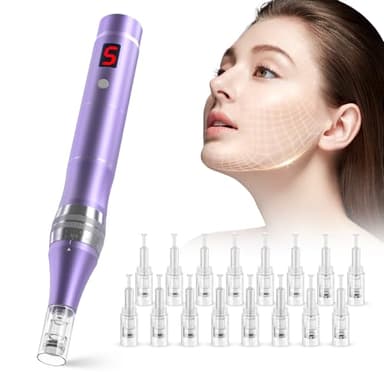 QUELLE E99 Dermapen Profesional,Microneedling Pen Inalámbrico con pantalla LCD y 5 Niveles de Velocidad incluye 16 Cartuchos de Repuesto Para el Cuidado de la Piel