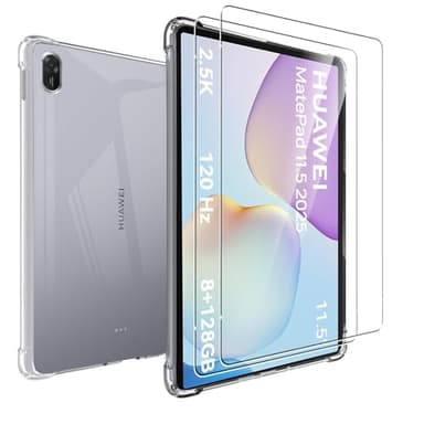 MEMELOKA Funda para Huawei MatePad 11.5 2025 + Cristal Templado, Carcasa TPU Transparente Flexible Anti-arañazos con Esquinas Reforzadas, Silicona Ultrafina Anti-Choques Funda