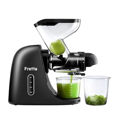Fretta Extractor de zumos y verduras-Licuadora prensado en frío-Cold press slow juicer machine-El gran canal de alimentación ahorra tiempo y esfuerzo-100% libre de BPA y fácil de limpiar（Negro）
