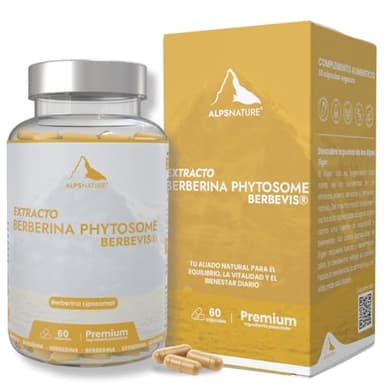 ALPS NATURE Berberina Fitosomada Berbevis® 600 mg – 60 Cápsulas para 60 días - Berberina Liposomal Pura 10 Veces Superior Control de Glucosa - Berberina Liposomal y Patentada para Control del Azúcar