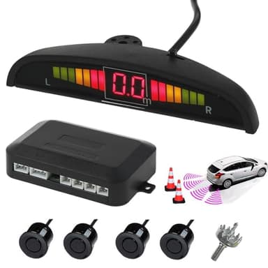 AUTOUTLET Sensores de Aparcamiento, Sistema de Sensor de Estacionamiento, Asistencia de Aparcamiento Kit de Auto LED Display + Alarma de Sonido, Cocar Coche Aparcamiento Kit con 4 Sensores Negros