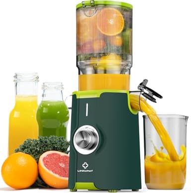 LINKChef Extractor de Zumos y Verduras, 115mm, 1.2L, Licuadora Frutas Verduras, 200W Slow Juicer Machine, Cold Press Juicer Prensado en Frio, Fácil Usar Montar, Sin BPA, Verde