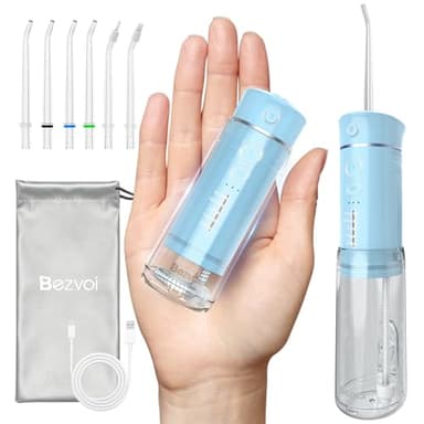 Viaje Irrigador Dental Portátil Bucal: 5 Modos, Selecciones de Limpieza de Dientes a Prueba de Agua IPX7, 6 Puntas para Dientes Limpieza de Encías Frenos Ortodoncia