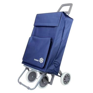 Carro de la Compra Plegable con Bolsa Térmica 4 Ruedas para Subir Escaleras, Carrito del Mercado, Bolsa Impermeable isotérmica de 46L litros. Porta Paraguas. (Azul Marino)