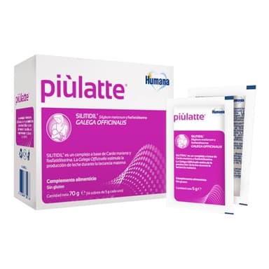 Humana Piùlatte, complemento alimenticio con extractos de hierbas que estimulan la producción de leche materna, 14 sobres