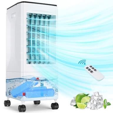 Aire Acondicionado Portátil, Ventilador, 3 en 1 Enfriador de Aire Evaporativo, Oscilación, 1-7H Timer, Control Remoto, 3 Velocidades, 5,5L, Ruedas Universales, 60W Aire Acondicionado Sin Ventanas