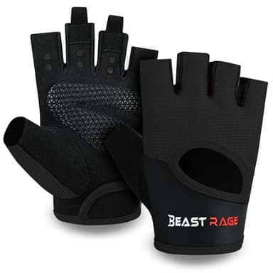 BEAST RAGE Guantes de Fitness Transpirables para Hombres y Mujeres Guantes de Levantamiento de Pesas de Entrenamiento de Gimnasia Antideslizante Crossfit Musculation Cycling (L, Negro)