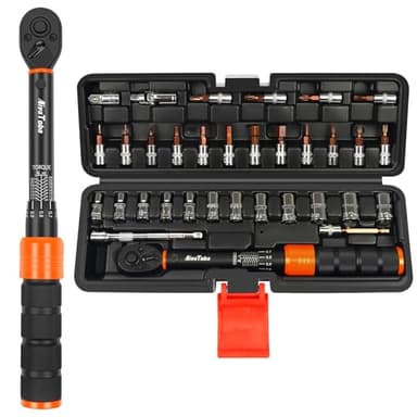 AivaToba Llave Dinamometrica Bicicleta 1/4" 2-24N Torque Wrench Chave Dinamométrica Moto Juego De 33 Piezas Con Extensión, Adaptador, Torx, Bits Para Reparación Y Mantenimiento De Bici