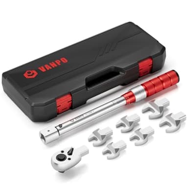 VANPO Llave dinamométrica de cabeza intercambiable 14x18mm, 20-220Nm Llave Dinamométrica, Cabeza de Carraca de 1/2", 16/17/18/19/22/24mm Extremo Abierto, para Aire Acondicionado Mantenimiento
