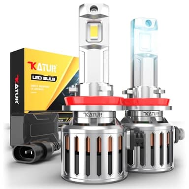 KATUR Bombilla H11 Led, 200W 40000LM 6000K Blanco 900% Brillo Super Brillante 360 Grados de Ángulo de Haz Ajustable 12V 24V Bombillas H11 H9 H8 Led Canbus Libre de Errores Kit de Conversión, 1 par