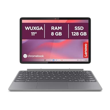 Lenovo Chromebook Duet 11 Gen 9 - Ordenador Portátil 11" WUXGA Táctil + Lápiz Incluido (MediaTek Kompanio 838, 8GB RAM, 128GB Emmc, ChromeOS) Gris QWERTY + 3 Meses Google AI Pro con Gemini Pro y 2TB