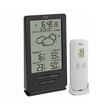 TFA Dostmann Estación meteorológica digital inalámbrica con sensor exterior, 35.1162.10, clima interior y exterior, con emisor, pronóstico del tiempo, incluye radio, temperatura/humedad, exclusivo de