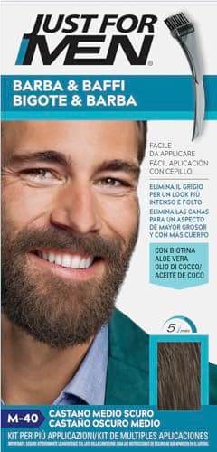 Just For Men Tinte Bigote Y Barba, Elimina Las Canas Para Una Apariencia Más Espesa Y Completa, Con Pincel Aplicador Incluido, Color Castaño Oscuro Medio, M40