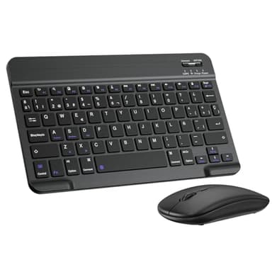 Cimetech Teclado y Ratón Inalámbrico Bluetooth, Teclado ergonómico ultradelgado con batería Recargable integrada, Compatible con iOS, Mac, iPad, Windows y Versiones posteriores, Español QWERTY, Negro