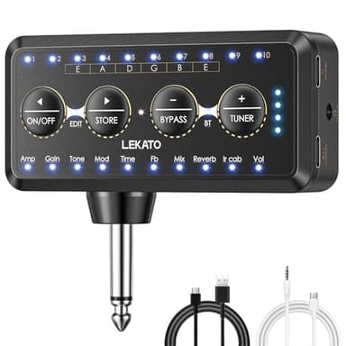 LEKATO Mini Amplificador de Guitarra con 10 Presets,10 Modelos de Amp,10 Cargadores IR,Afinador,Receptor Bluetooth,Multiefectos Inlay,Grabación USB