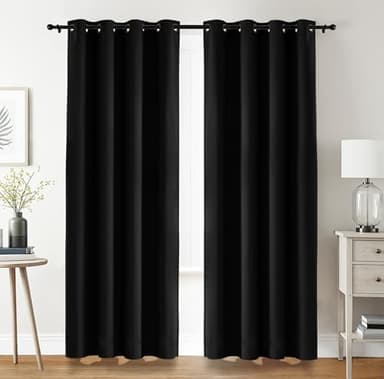 Utopia Bedding Opacas Cortinas Salon Modernas 2 Piezas 140x245 cm, Negro - Cortinas Térmicas Aislantes Frío Calor y para Dormitorio, Salón y Cocina con Ojales