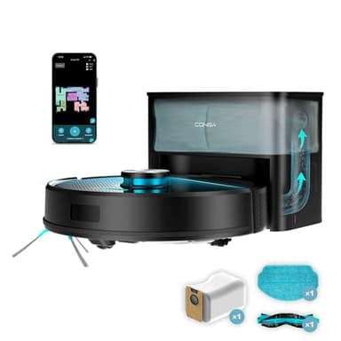 Cecotec Robot Aspirador y Friegasuelos con Base de Autovaciado Conga Y50 X-Treme. Navegación Láser, Potencia de Succión 5000Pa, Base con Depósito 3L, Cepillo Multifunción, App