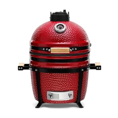 Kamado Bono Minimo Barbacoa y 5 accesorios gratuitos – Barbacoa de carbón vegetal tamaño portátil – Barbacoa y ahumadero – Rojo Barbacoa japonesa cerámica Ø 40 cm – Barbacoa balcón