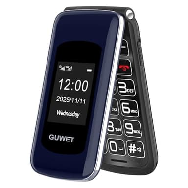 Guwet 2G Teléfono Móvil para Personas Mayores, Móvil con Tapa, Botón SOS, Batería de 1600 mAh, 2.4"+1.77" Doble Pantalla, Doble SIM con Doble Standby, Color Azul.