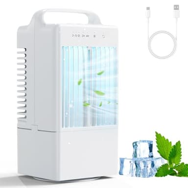 Aire Acondicionado Portatil Silencioso, 900ml Mini Enfriador de Aire Con 3 Velocidades & Modo de nebulización, Oscilación de 90°, Temporizador de 2-4 h, Enfriador de Aire Para Oficina, Dormitorio