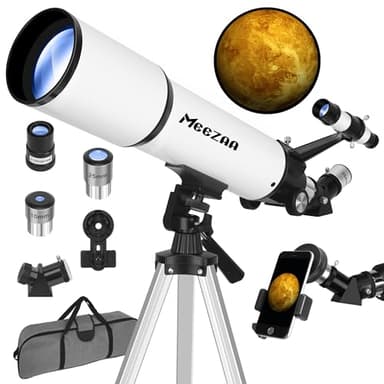 MEEZAA Telescopio, Telescopio Astronómico Adultos Profesional, 80mm Apertura 600mm Portátil Telescopios Refractor para Niños y Principiantes con Trípode, Adaptador Teléfono y Bolsa, Observer la Luna