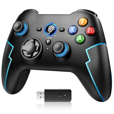 EasySMX 2.4G/Bluetooth Mando PC Inalambrico con Hall Trigger - Turbo - Vibración - Batería Incorporada - para PC/PS3/Switch/Android TV Box/Móvil/Tableta/Portátil - Negro con Azul