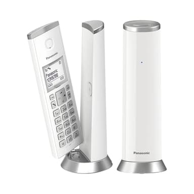 Panasonic KX-TGK212SPW Teléfono Inalámbrico Digital, Unidad Base y 2 Auriculares, Altavoz Manos Libres, LCD Blanco, Bloqueo de Llamadas Molestas, Imán para Auricular, Blanco