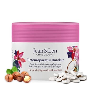 Jean & Len Tratamiento reparador profundo para cabello muy dañado con aceite de coco y macadamia, sin parabenos ni siliconas, vegano, 250 ml