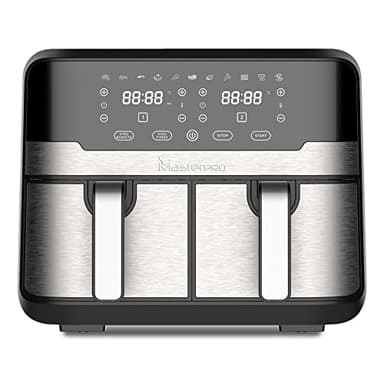 MasterPro Rocket Duo 900 | Freidora Sin Aceite Doble | Color Negro | Capacidad de 9 L y 2400 W | Pantalla LED Táctil y Cesta Antiadherente | Freidora de Aire | 11 Funciones Diferentes en 1, Clásico