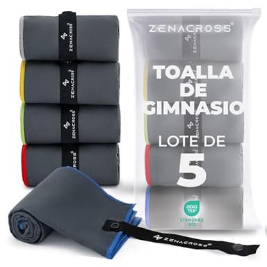 ZENACROSS Toalla Microfibra, Lote de 5, 40 x 77 cm - Secado Rápido y Absorbente - Toalla Gimnasio para Gym, Senderismo - Gris