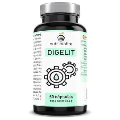 Digestivo natural – Ayuda ante Digestiones Pesadas, Gases e hinchazón abdominal – Enzimas Digestivas Veganas con Digezyme, Bromelina y extractos de Hinojo, Jengibre y Genciana - Sin aditivos - DIGELIT