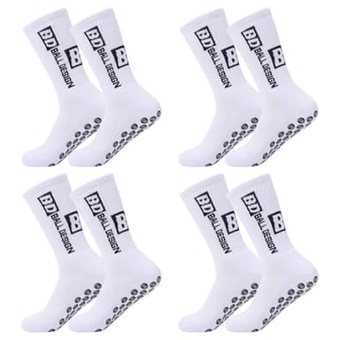 Risipu 4 pares de calcetines deportivos antideslizantes, transpirables, antideslizantes, calcetines de fútbol para hombre y mujer (FR/ES, Letras, Talla única, Regular, Regular, 4 Blanco)