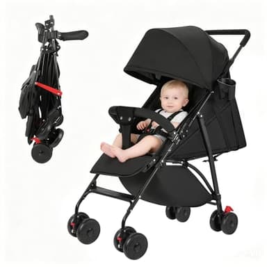 Sinbide Silla de Paseo bebé, Carrito, Carro bebé, Posición reclinada, Posición Tumbada, Ligero, Cinturón de 5 puntos, Impermeable, Carga Máxima 25kg, Negro