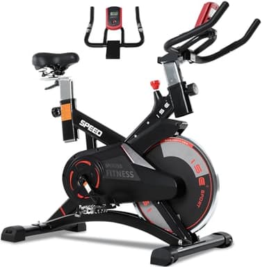 ISE Bicicleta Estática Profesional con Sensor de Pulso,Ajustable Resistencia, Pantalla, Bici Estática, Fitness En Casa con Volante de Inercia,Bicicleta Estática Indoor con Sillín Ajustable, Máx.120kg