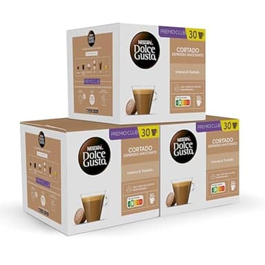 NESCAFÉ Dolce Gusto Cortado - Cápsulas de Café, 90 Cápsulas (3 x 30) - Notas a almendra tostada - Originales para cafeteras Dolce Gusto