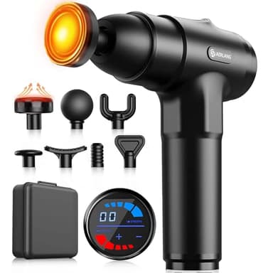 AERLANG Pistola de Masaje Muscular con Calor – Masajeador Muscular Profundo con 20 Velocidades, 7 Cabezales y Pantalla LED, Masajeador Cervical y Espalda – Regalo para Hombre, Mujer, Papá y Mamá