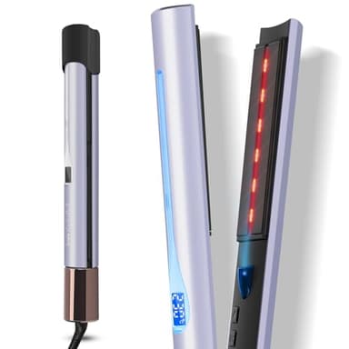 Plancha infrarrojo iónico, PARWIN PRO BEAUTY 2 en 1 plancha y alisa, terapia infrarroja e iónica, efecto anti-Frisottis y brillo, 14 ajustes de temperatura 100-230℃, Morado