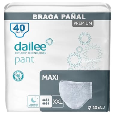 Dailee Pants Maxi XXL - 40x Pañales Adultos Maxima Absorcion - Braga Pañal Adulto para Ancianos, Hombres y Mujeres - 40 Bragas Incontinencia Mujer y Hombre
