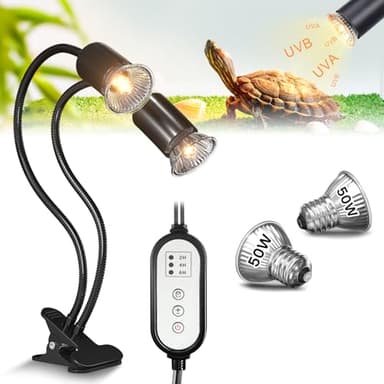 GlowUp Lampara Tortuga de Tierra con Temporizador, Lampara de Calor para Tortugas, control independiente, 360° para tortugas, dragones barbudos y lagartos, Incluye 2 bombillas E27