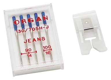 Alfa Set de accesorios de costura especial para vaqueros con agujas + prensatelas de teflón, accesorio para máquina de coser, acero inoxidable, A607100000