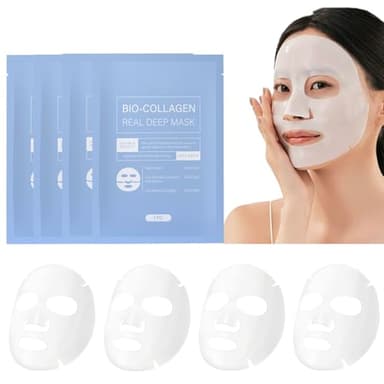 4 Piezas Mascarilla Facial, Coreanas Mascarilla Hidratante Colágeno, Collagen Face Mask, Mascarilla de Colageno Noche para Hidratación Profunda Minimizar los Poros Reduce las Líneas Finas