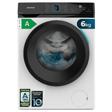 Cecotec Lavadora 6Kg Carga Frontal Bolero DressCode 6160 Inverter. 1200RPM, 11 Programas, Bajo Consumo, Motor Inverter Plus, Steam Max, Drum Clean, Programa Rápido 15', Panel con Display LED