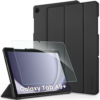 CACOE Funda Compatible con Samsung Galaxy Tab A9+/ A9 Plus 2023 11 Pulgadas– Ultra Slim PU Protectora Carcasa con Función de Soporte función Atril, con Pellicola Protettiva Vetro Temperato, Negro