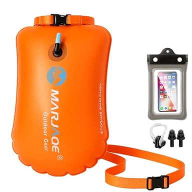 2 en 1 Bolla Natación y Mochila Estanca, 20L Boya Natacion Aguas Abiertas, Boya Hinchable con Funda Impermeable para Móvil, Pinzas para Nariz y Tapones para Oídos, para Kayak, Triatlón, Surf y Snorkel
