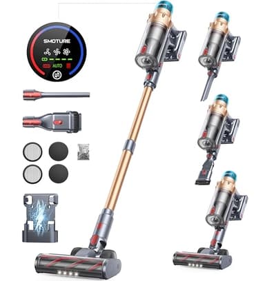 50KPA/600W/65Min(Modo ECO) Aspiradora sin Cable, Aspirador Vertical Escoba con Modo Automático, Luz LED, Función Fragancia, Pantalla Táctil, Cepillo Antienredos, Ideal para Pelo de Mascotas y Suelos