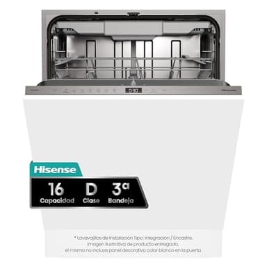 Hisense HV16D5 - Lavavajillas de Integración, Class D, Capacidad 16 Servicios, Alto 81.6cm x Ancho 59.8cm, Secado Automático, Programa Automático, Tercera Bandeja, 15' Lavado Rápido