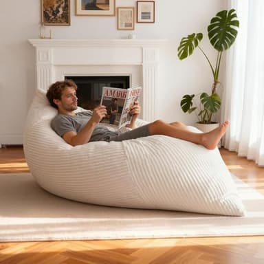 NALONE Puff Salon con Relleno Incluido de Lujo XXXL, 4-en-1 Sofa Puf Gigante Sillón De Bean Bag De 195 cm, Piso con Cubierta De Franela Y Lavable para Dormitorio Y Salón (Blanco)