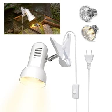 HeatingLux Portalámparas E27 Terrario Reptiles Lámpara Tortugas con bombillas E27, lámpara con pinza de 200 W, 50W UVA/UVB con Clip Portalámpara Base para Tortuga, lagartos, arañas, serpientes