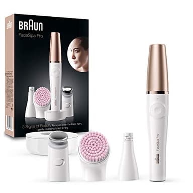 Braun FaceSpa Pro 912 - Depiladora facial con 3 accesorios, color blanco y bronce