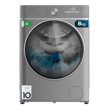 Cecotec Lavadora Secadora Carga Frontal 8Kg-5Kg Bolero Wash&Dry 8580 Inverter Steel B. 1400 rpm, 16 programas, Motor Inverter Plus, Clase A, Fuzzy Logic, Smooth Wash, SpaCare, Stain Match, Steel